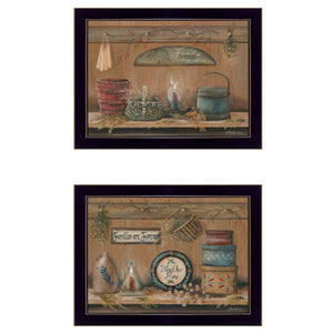 English Elm "shelf Treasures" Botanical 2 Piece Framed Wall Art Set with Matte Black Wood Frame B06788349
