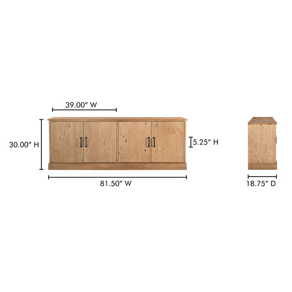 Moe's Home Tade Sideboard: Timeless Solid Pinewood Craftsmanship With Durable Design For Lasting Heritage Appeal Brown Solid Pinewood,Mdf Back Ve-1031-21