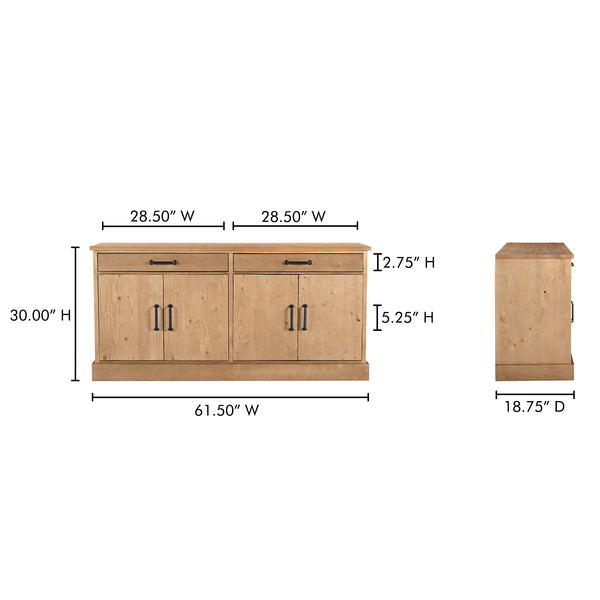 Moe's Home Tade Sideboard: Timeless Solid Pinewood Craftsmanship With Durable Design For Lasting Heritage Appeal Brown Solid Pinewood,Mdf Back Ve-1032-21