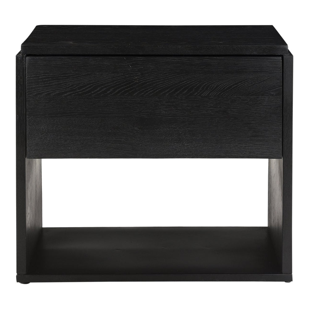 Moe's Home Quinton Nightstand: Contemporary Solid Oak Bedside Table With Spacious Drawer And Iron Base Black Solid Oak Top,Sides And Drawer Fronts,Iron Base Ve-1100-02