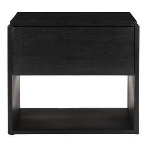 Moe's Home Quinton Nightstand: Contemporary Solid Oak Bedside Table With Spacious Drawer And Iron Base Black Solid Oak Top,Sides And Drawer Fronts,Iron Base Ve-1100-02