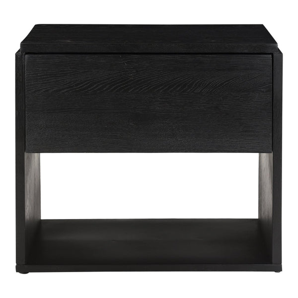 Moe's Home Quinton Nightstand: Contemporary Solid Oak Bedside Table With Spacious Drawer And Iron Base Black Solid Oak Top,Sides And Drawer Fronts,Iron Base Ve-1100-02