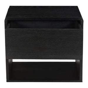 Moe's Home Quinton Nightstand: Contemporary Solid Oak Bedside Table With Spacious Drawer And Iron Base Black Solid Oak Top,Sides And Drawer Fronts,Iron Base Ve-1100-02