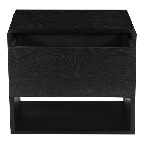 Moe's Home Quinton Nightstand: Contemporary Solid Oak Bedside Table With Spacious Drawer And Iron Base Black Solid Oak Top,Sides And Drawer Fronts,Iron Base Ve-1100-02