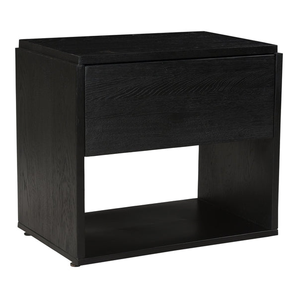 Moe's Home Quinton Nightstand: Contemporary Solid Oak Bedside Table With Spacious Drawer And Iron Base Black Solid Oak Top,Sides And Drawer Fronts,Iron Base Ve-1100-02