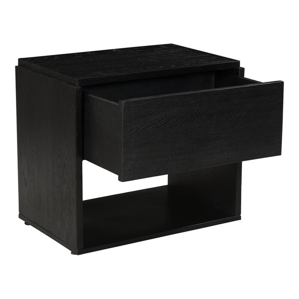 Moe's Home Quinton Nightstand: Contemporary Solid Oak Bedside Table With Spacious Drawer And Iron Base Black Solid Oak Top,Sides And Drawer Fronts,Iron Base Ve-1100-02