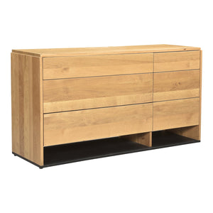 Moe's Home Quinton Dresser - Stylish Solid Oak Storage Solution With 6 Spacious Drawers And Sleek Iron Base Natural Solid Oak Sides And Drawer Front,Solid Oak Top And Iron Sheet Base Ve-1102-24