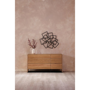 Moe's Home Quinton Dresser - Stylish Solid Oak Storage Solution With 6 Spacious Drawers And Sleek Iron Base Natural Solid Oak Sides And Drawer Front,Solid Oak Top And Iron Sheet Base Ve-1102-24