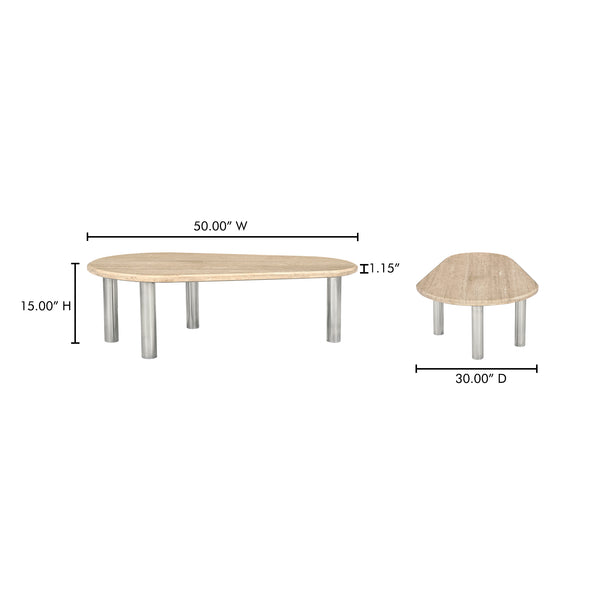 Moe's Home Fia Coffee Table With Stunning Italian Travertine Top And Elegant Chrome Legs For Modern Living Spaces Beige Italian Beige Travertine,Iron Ve-1123-34-0