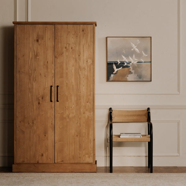 Moe's Home Tade Tall Cabinet - Timeless Solid Pine Design With 3 Shelves, Inspired By Irish Antique Craftsmanship Brown Solid Pine Wood Ve-1131-21