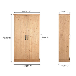 Moe's Home Tade Tall Cabinet - Timeless Solid Pine Design With 3 Shelves, Inspired By Irish Antique Craftsmanship Brown Solid Pine Wood Ve-1131-21