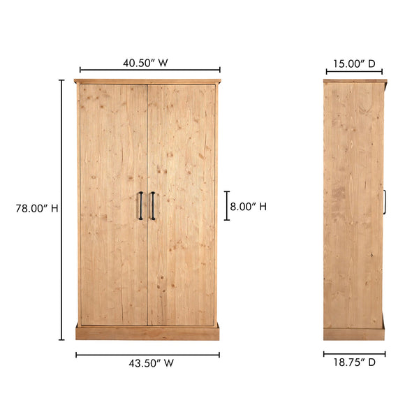 Moe's Home Tade Tall Cabinet - Timeless Solid Pine Design With 3 Shelves, Inspired By Irish Antique Craftsmanship Brown Solid Pine Wood Ve-1131-21