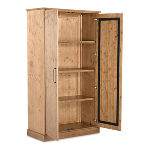 Moe's Home Tade Tall Cabinet - Timeless Solid Pine Design With 3 Shelves, Inspired By Irish Antique Craftsmanship Brown Solid Pine Wood Ve-1131-21