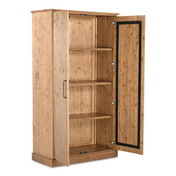 Moe's Home Tade Tall Cabinet - Timeless Solid Pine Design With 3 Shelves, Inspired By Irish Antique Craftsmanship Brown Solid Pine Wood Ve-1131-21