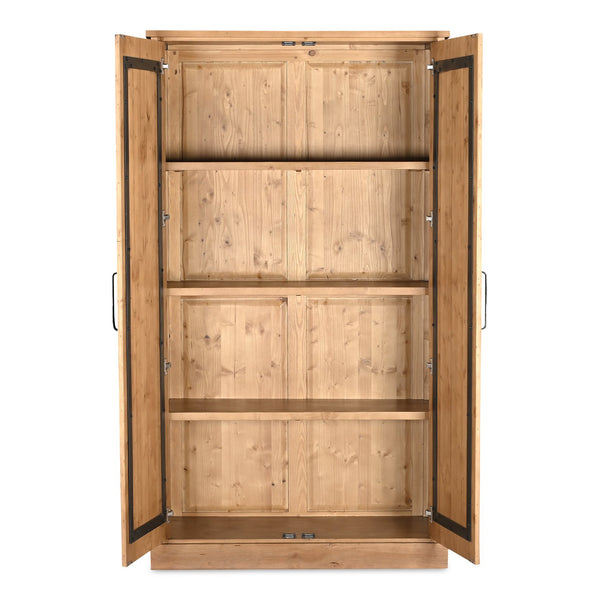 Moe's Home Tade Tall Cabinet - Timeless Solid Pine Design With 3 Shelves, Inspired By Irish Antique Craftsmanship Brown Solid Pine Wood Ve-1131-21