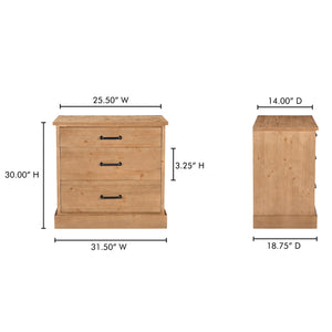 Moe's Home Tade 3-drawer Nightstand - Timeless Solid Pine Craftsmanship Inspired By Irish Antiques And Legacy Brown Solid Pine Wood,Mdf Back Ve-1132-21