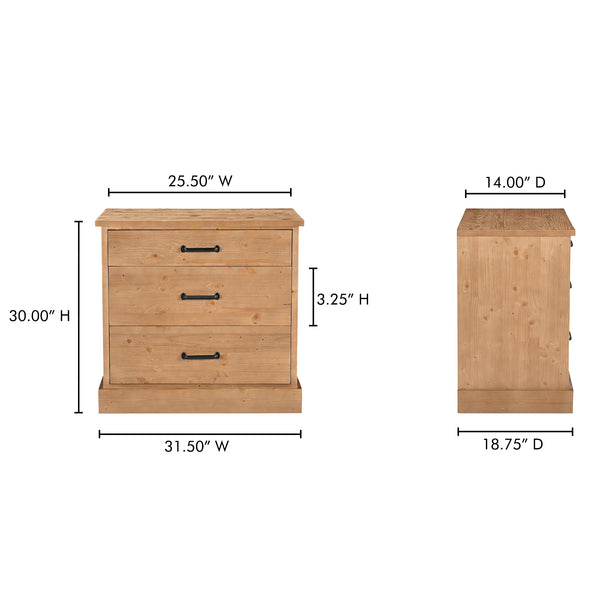 Moe's Home Tade 3-drawer Nightstand - Timeless Solid Pine Craftsmanship Inspired By Irish Antiques And Legacy Brown Solid Pine Wood,Mdf Back Ve-1132-21