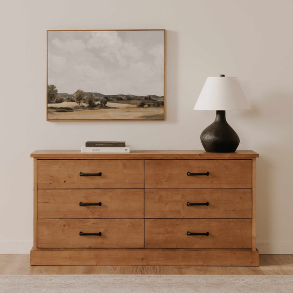 Moe's Home Tade 6 Drawer Dresser - Timeless Solid Pine Furniture Inspired By Irish Antiques For Lasting Strength Brown Solid Pine Wood,Mdf Back Ve-1133-21