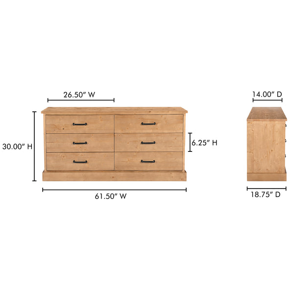 Moe's Home Tade 6 Drawer Dresser - Timeless Solid Pine Furniture Inspired By Irish Antiques For Lasting Strength Brown Solid Pine Wood,Mdf Back Ve-1133-21