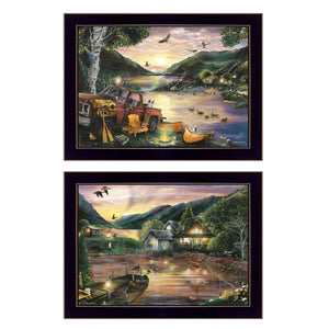 English Elm "lakefront Camping" Ed Wargo 2-piece Framed Art Set for Rustic and Cabin Walls B06788373