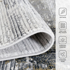 Amer Rugs Venice Abstract Design Power-loom Area Rug - Premium Turkish Craftsmanship For Elegant Spaces Ivory,Gold Viscose, Acrylic Ven20203