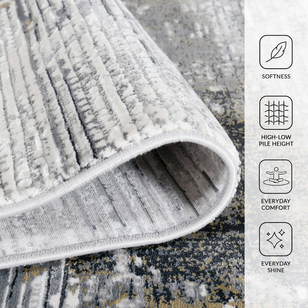 Amer Rugs Venice Abstract Design Power-loom Area Rug - Premium Turkish Craftsmanship For Elegant Spaces Ivory,Gold Viscose, Acrylic Ven20203