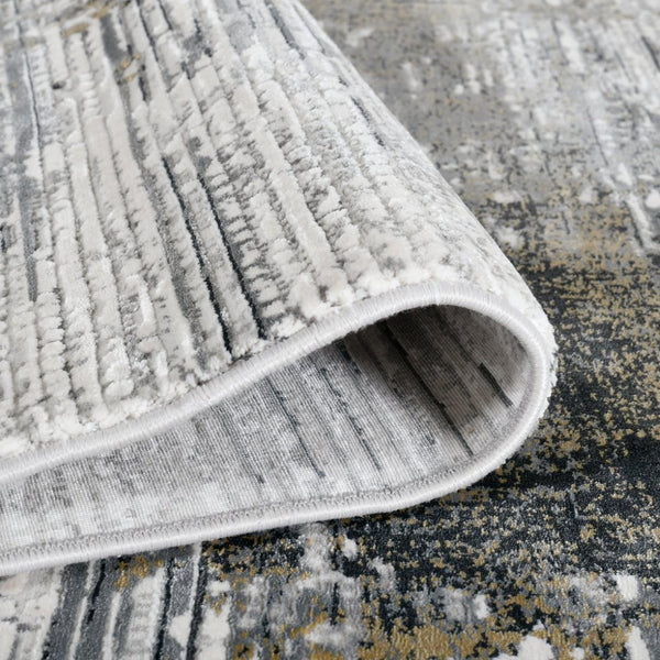 Amer Rugs Venice Abstract Design Power-loom Area Rug - Premium Turkish Craftsmanship For Elegant Spaces Ivory,Gold Viscose, Acrylic Ven20203