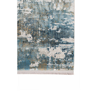 Amer Rugs Venice Abstract Design Power-loom Area Rug - Premium Turkish Craftsmanship For Elegant Spaces Ivory,Blue Viscose, Acrylic Ven30203