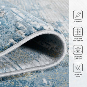 Amer Rugs Venice Abstract Design Power-loom Area Rug - Premium Turkish Craftsmanship For Elegant Spaces Ivory,Blue Viscose, Acrylic Ven30203