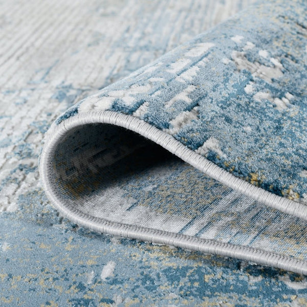 Amer Rugs Venice Abstract Design Power-loom Area Rug - Premium Turkish Craftsmanship For Elegant Spaces Ivory,Blue Viscose, Acrylic Ven30203