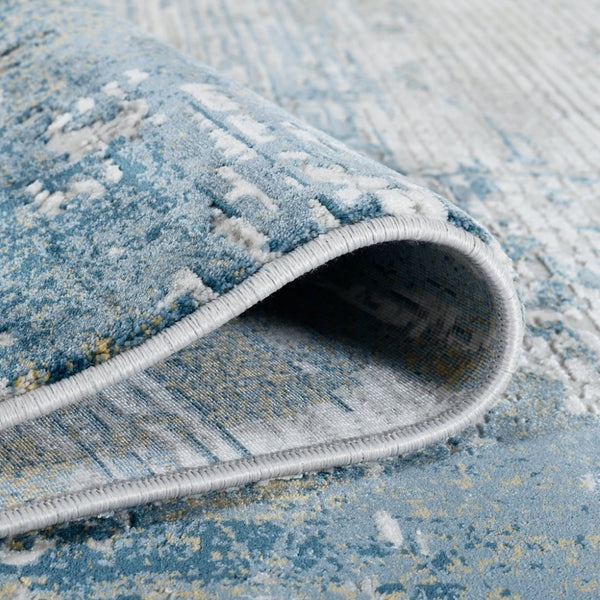 Amer Rugs Venice Abstract Design Power-loom Area Rug - Premium Turkish Craftsmanship For Elegant Spaces Ivory,Blue Viscose, Acrylic Ven30203