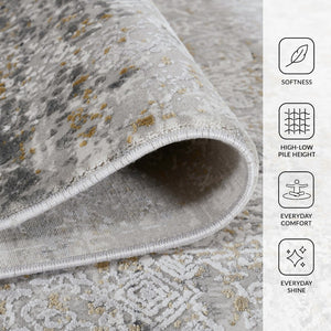 Amer Rugs Venice Contemporary Bordered Power-loom Area Rug - Premium Hand-carved Silk & Acrylic Elegance Gray,Gold Viscose, Acrylic Ven40203