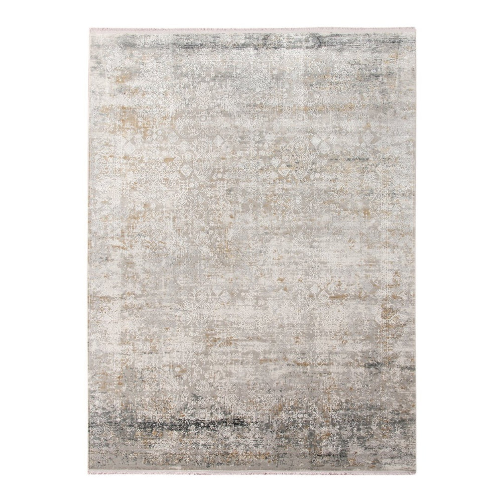 Amer Rugs Venice Contemporary Bordered Power-loom Area Rug - Premium Hand-carved Silk & Acrylic Elegance Gray,Gold Viscose, Acrylic Ven40203