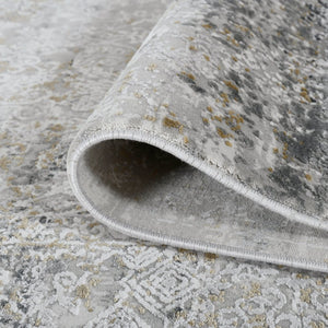 Amer Rugs Venice Contemporary Bordered Power-loom Area Rug - Premium Hand-carved Silk & Acrylic Elegance Gray,Gold Viscose, Acrylic Ven40203