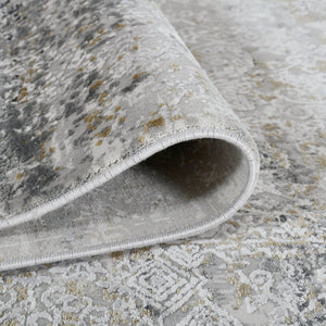 Amer Rugs Venice Contemporary Bordered Power-loom Area Rug - Premium Hand-carved Silk & Acrylic Elegance Gray,Gold Viscose, Acrylic Ven40203