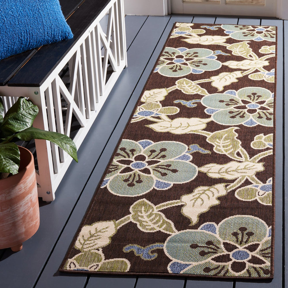 Safavieh Veranda Premium Decorative Area Rug – Luxurious Comfort With Stunning Chocolate Aqua Design Chocolate ,Aqua 87% Polypropylen,9.3% Polyester,3.7% Latex Ver001-0623-7sq