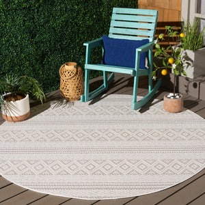 Safavieh Veranda Round Ivory & Grey Rug — Low Pile, Power-Loomed In Turkey For Modern Minimalist Spaces 6'-7" x 6'-7" VER588A-7R