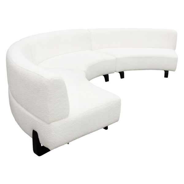 Diamond Sofa Vesper 3pc Curved Modular Armless Sofa In Chic White Faux Shearling With Sleek Black Wood Legs White Fabric Vesper3pcaswh