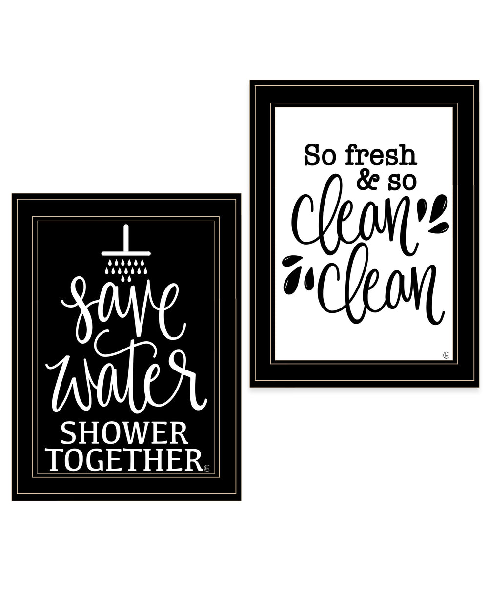 English Elm "clean/shower Together" 2 Piece Framed Wall Art Set with Black Wood Frame B06789407