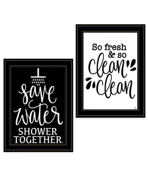 English Elm "clean/shower Together" 2 Piece Framed Wall Art Set with Black Wood Frame B06789407