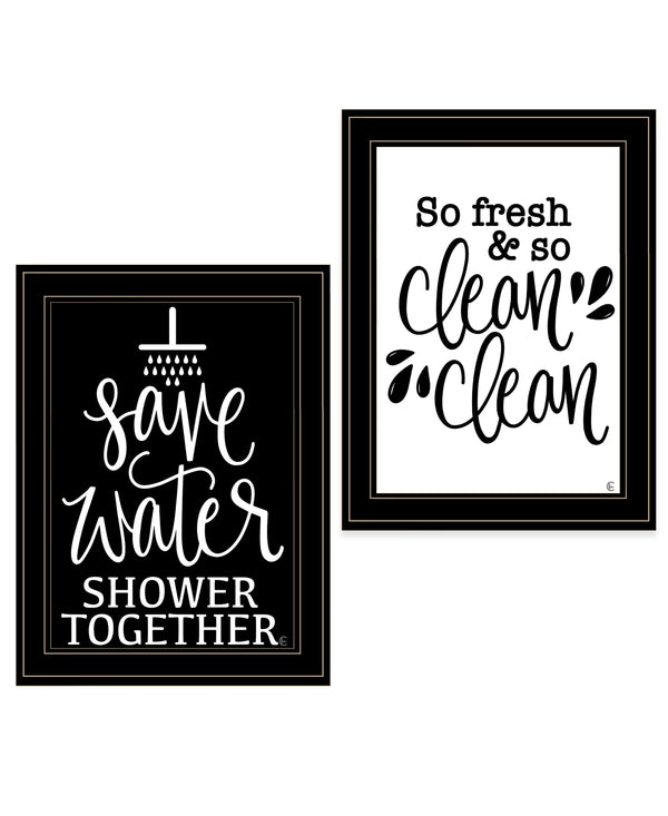 English Elm "clean/shower Together" 2 Piece Framed Wall Art Set with Black Wood Frame B06789407