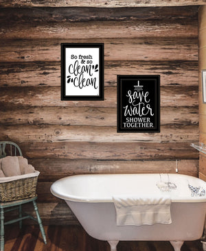 English Elm "clean/shower Together" 2 Piece Framed Wall Art Set with Black Wood Frame B06789407