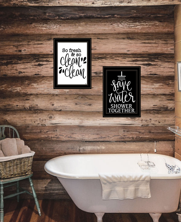 English Elm "clean/shower Together" 2 Piece Framed Wall Art Set with Black Wood Frame B06789407