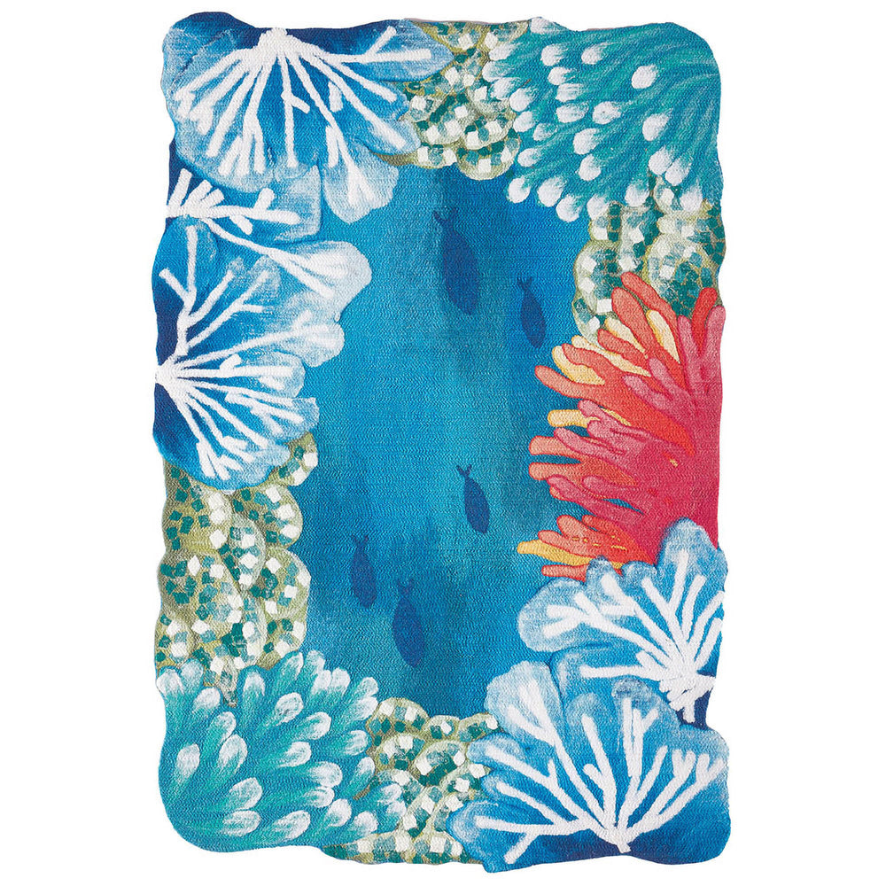 Trans Ocean Liora Manne Visions Iv Reef Border Rug - Handmade 2' X 3' Coastal Blue Indoor/Outdoor Accent Decor Blue Polyester Vgh23413703