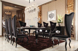 VIG Furniture Sovereign Black Velour Dining Chairs Set Of 2 With White Piping, Curvilinear Gloss Frame, Limited Stock VGUNRC017-2