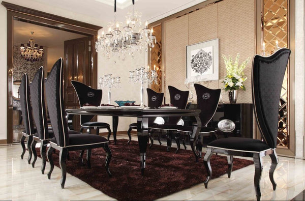 VIG Furniture Sovereign Black Velour Dining Chairs Set Of 2 With White Piping, Curvilinear Gloss Frame, Limited Stock VGUNRC017-2