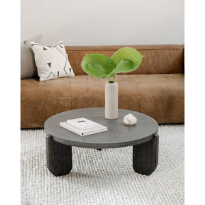Moe's Home Wunder Coffee Table – Monolithic Concrete Design With Solid Acacia Legs For Modern Living Spaces Black Concrete Top,Acacia Leg Vh-1016-02