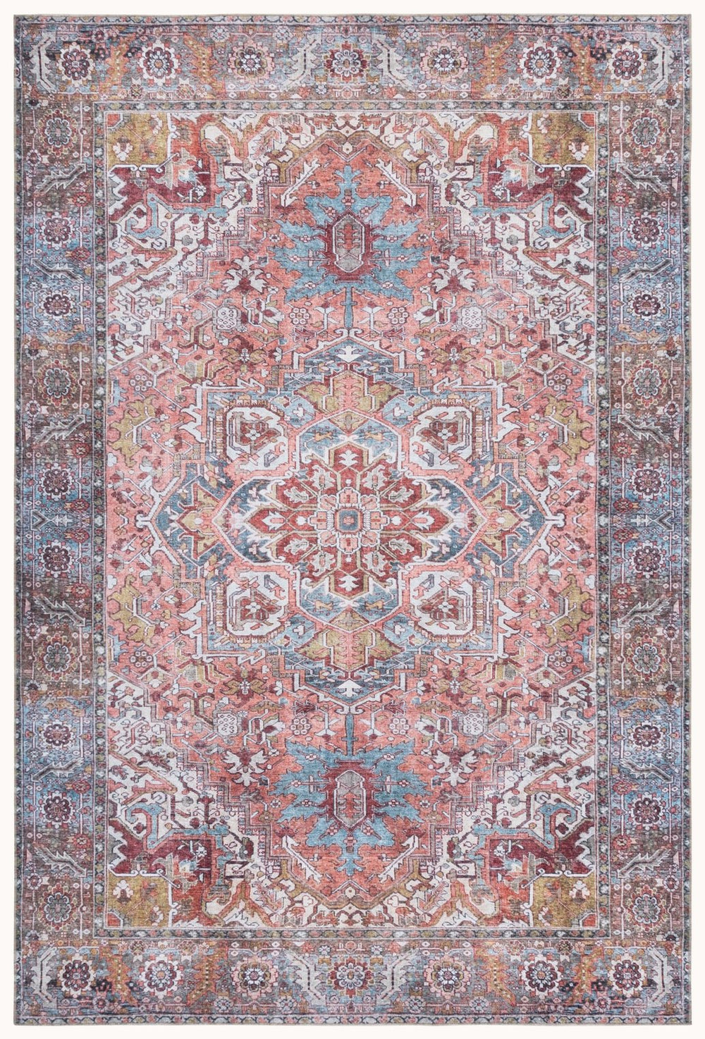Safavieh Vintage Heriz Area Rug: Eco-friendly, Washable Elegance For Timeless Home Decor Transformation Pink ,Blue Green 65% Polyester,35% Recycle Poly Cotton Fibers Vhz608u-28