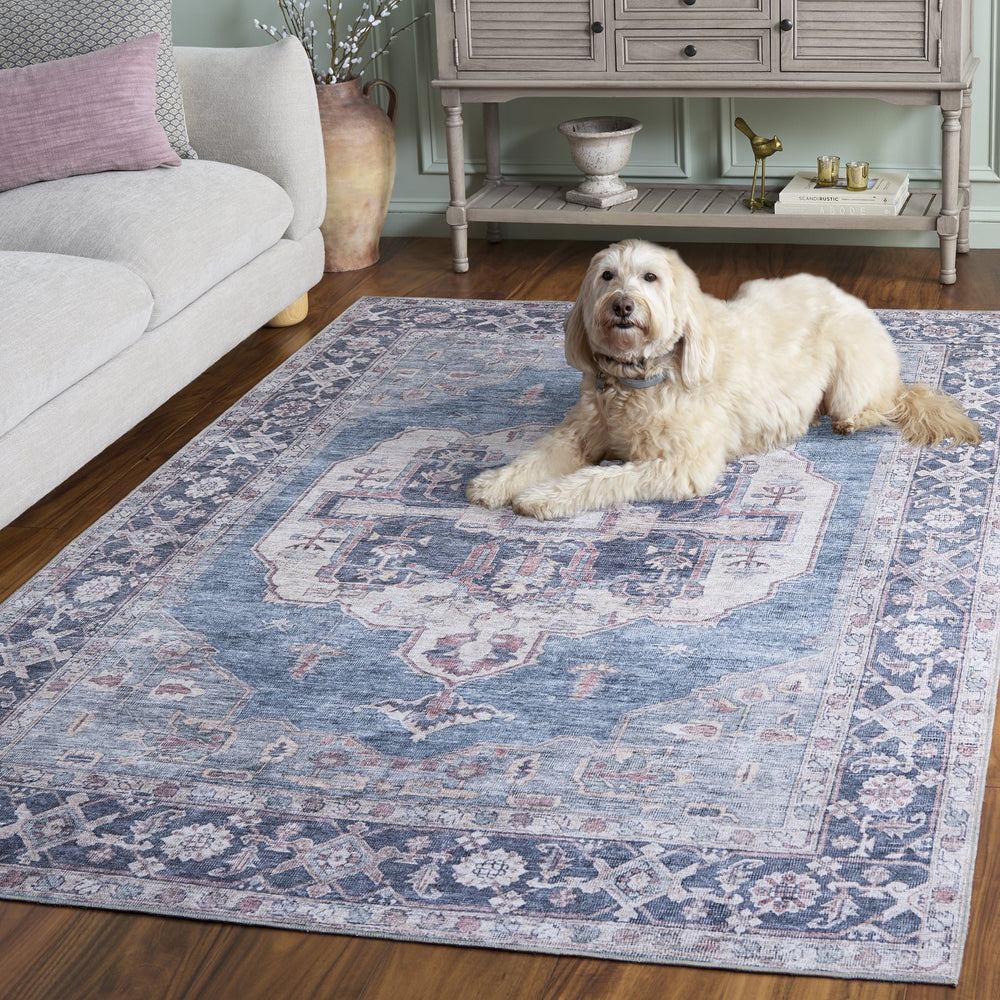 Safavieh Vintage Heriz Area Rug - Elegant Eco-friendly Design With Washable Feature For Timeless Decor Blue ,Pink 65% Polyester,35% Recycle Poly Cotton Fibers Vhz610m-5