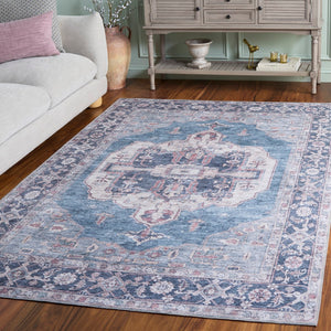 Safavieh Vintage Heriz Area Rug - Eco-friendly Power Loomed Design For Stylish Modern Interiors, 1/8 Inch Height Blue ,Pink 65% Polyester,35% Recycle Poly Cotton Fibers Vhz610m-10